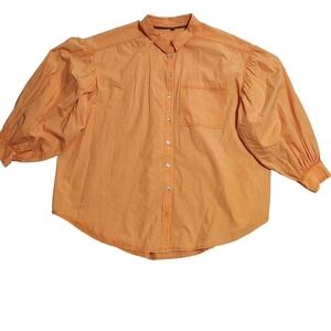 Urban Outfitters Women's XL Orange Button Down Shirt Puff Sleeve Retro Oversized